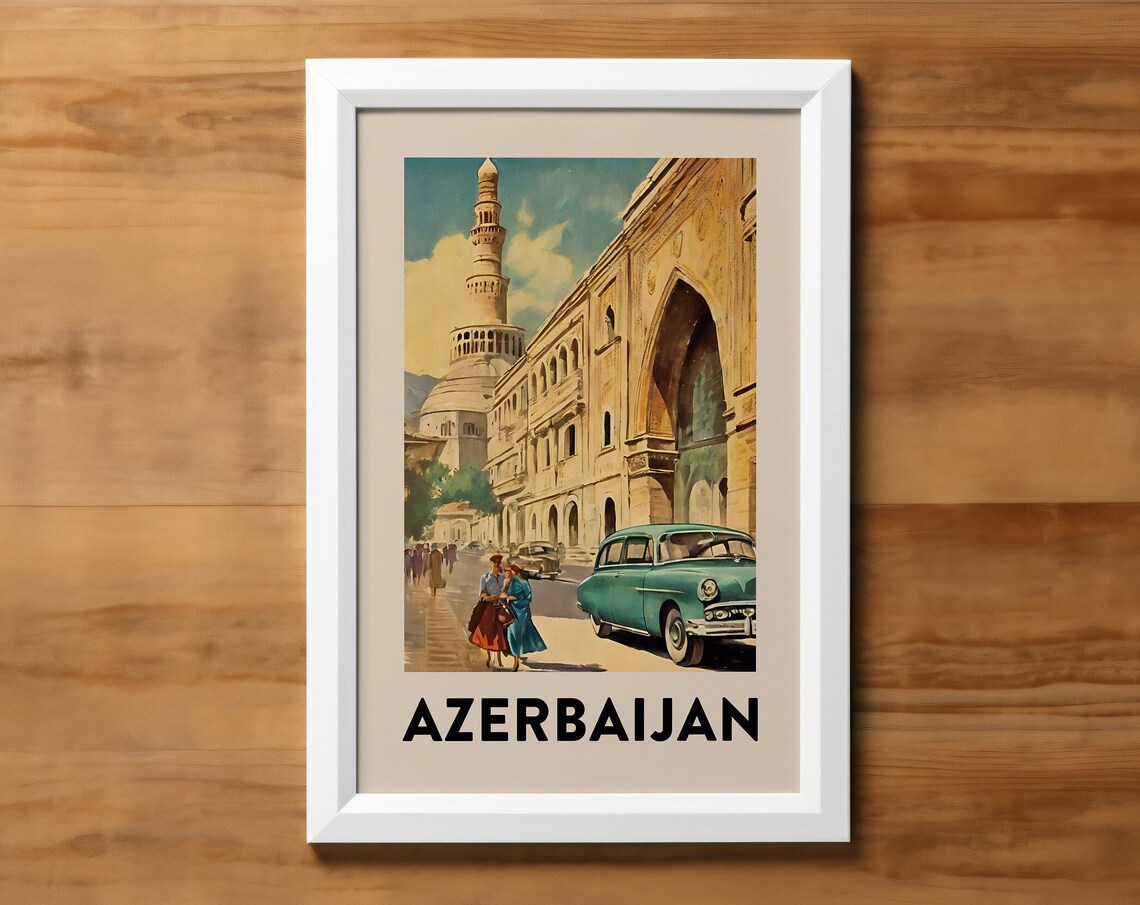 Azerbaijan Vintage Travel Poster, Mid-Century Art Print