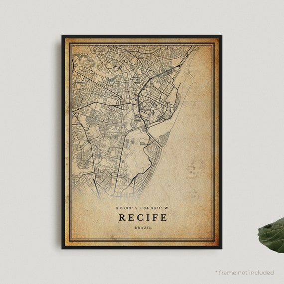Recife Vintage Map Print, Brazil Travel Poster