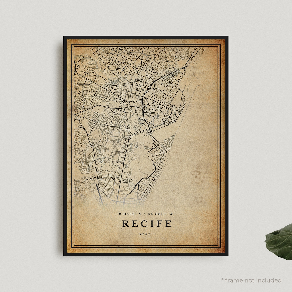 Recife Vintage Map Print, Brazil Travel Poster