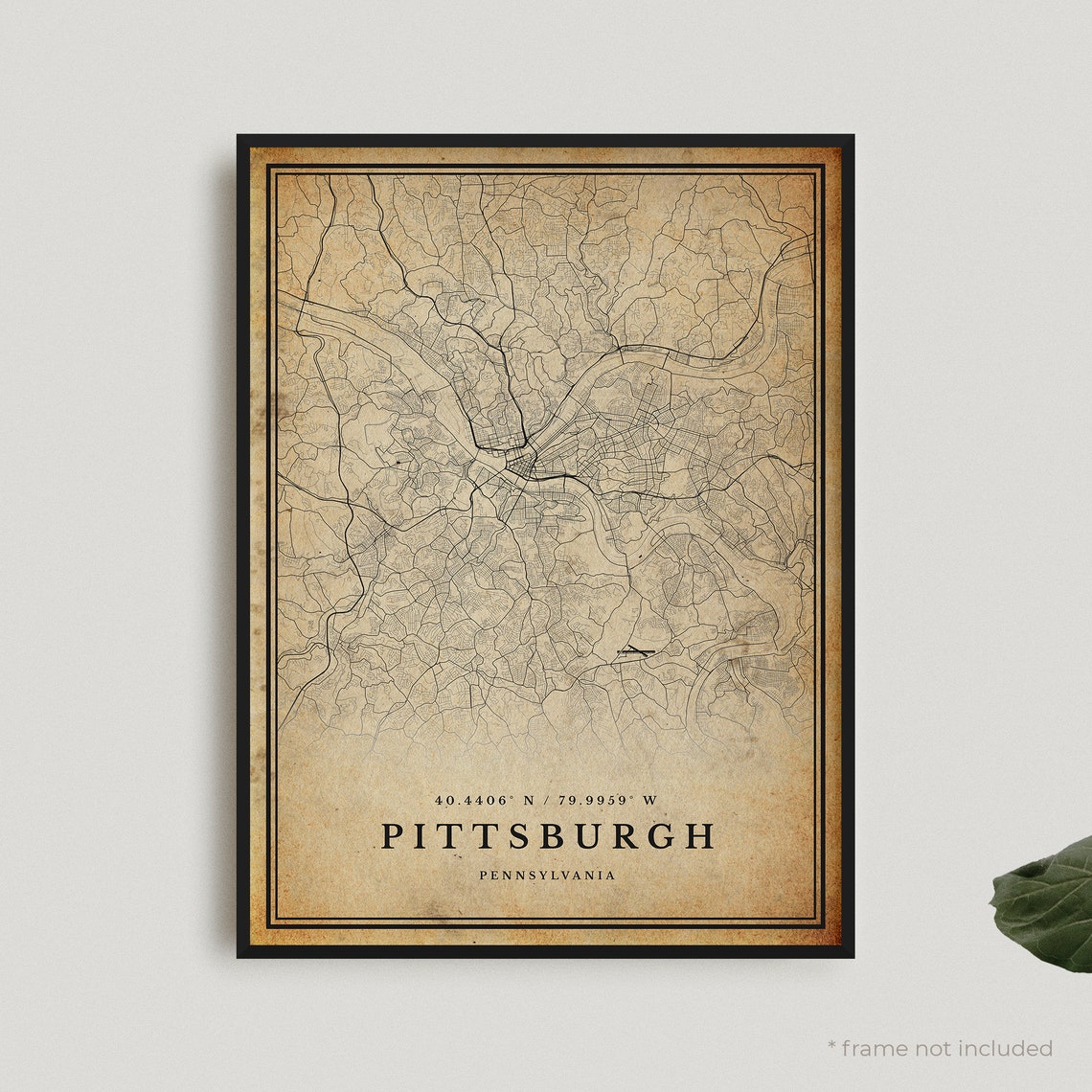 Pittsburgh Pennsylvania Vintage Street Map Antique Style Poster