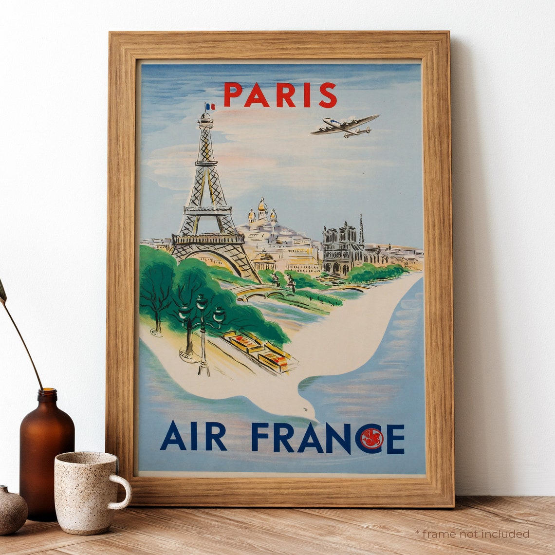 Vintage Paris Air France Travel Poster Eiffel Tower Retro Style