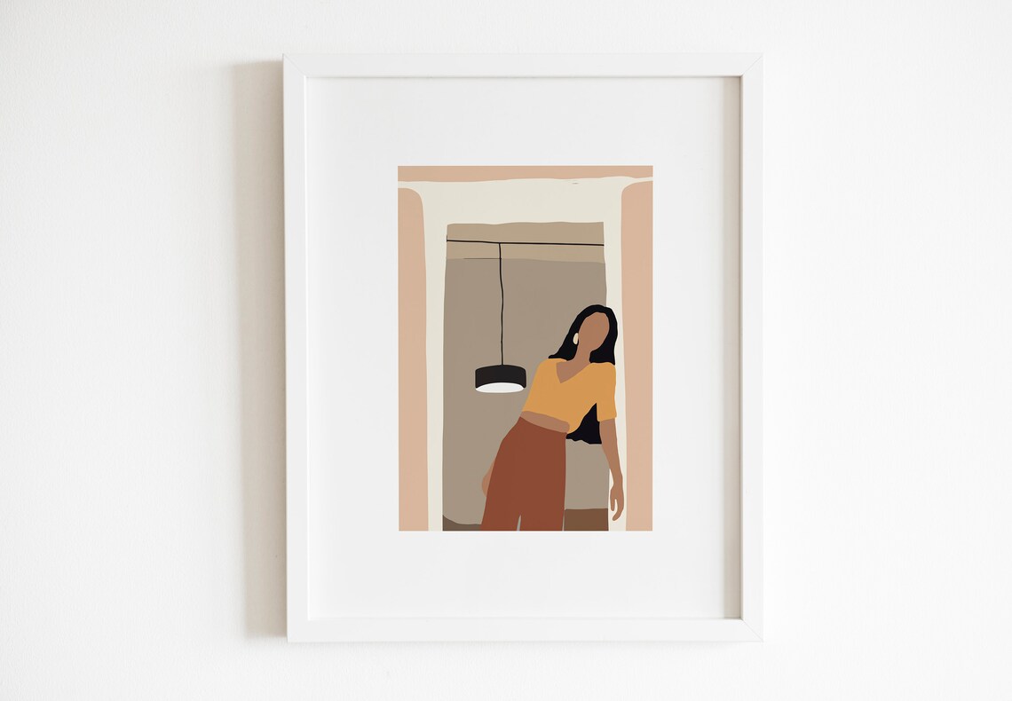 Chic Abstract Female Portrait Boho Woman Terracotta Modern Print - Image 2