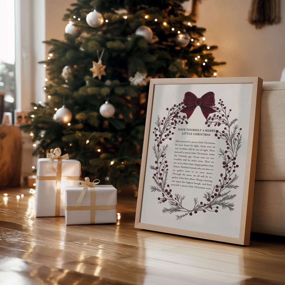 Have Yourself A Merry Little Christmas Lyrics Berry Wreath Bow Print - Image 3