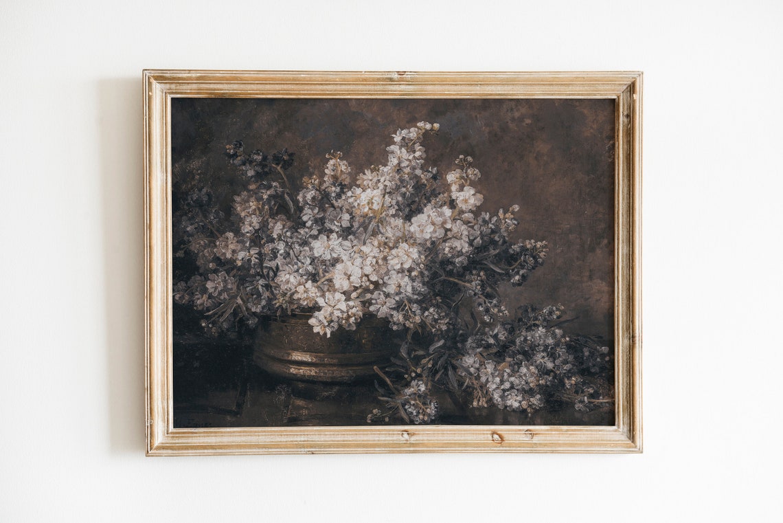 White Flowers In A Vase Painting Antique European Wall Art Flowers Still Life Print Botanical Oil Painting Neutral French Art - Image 4