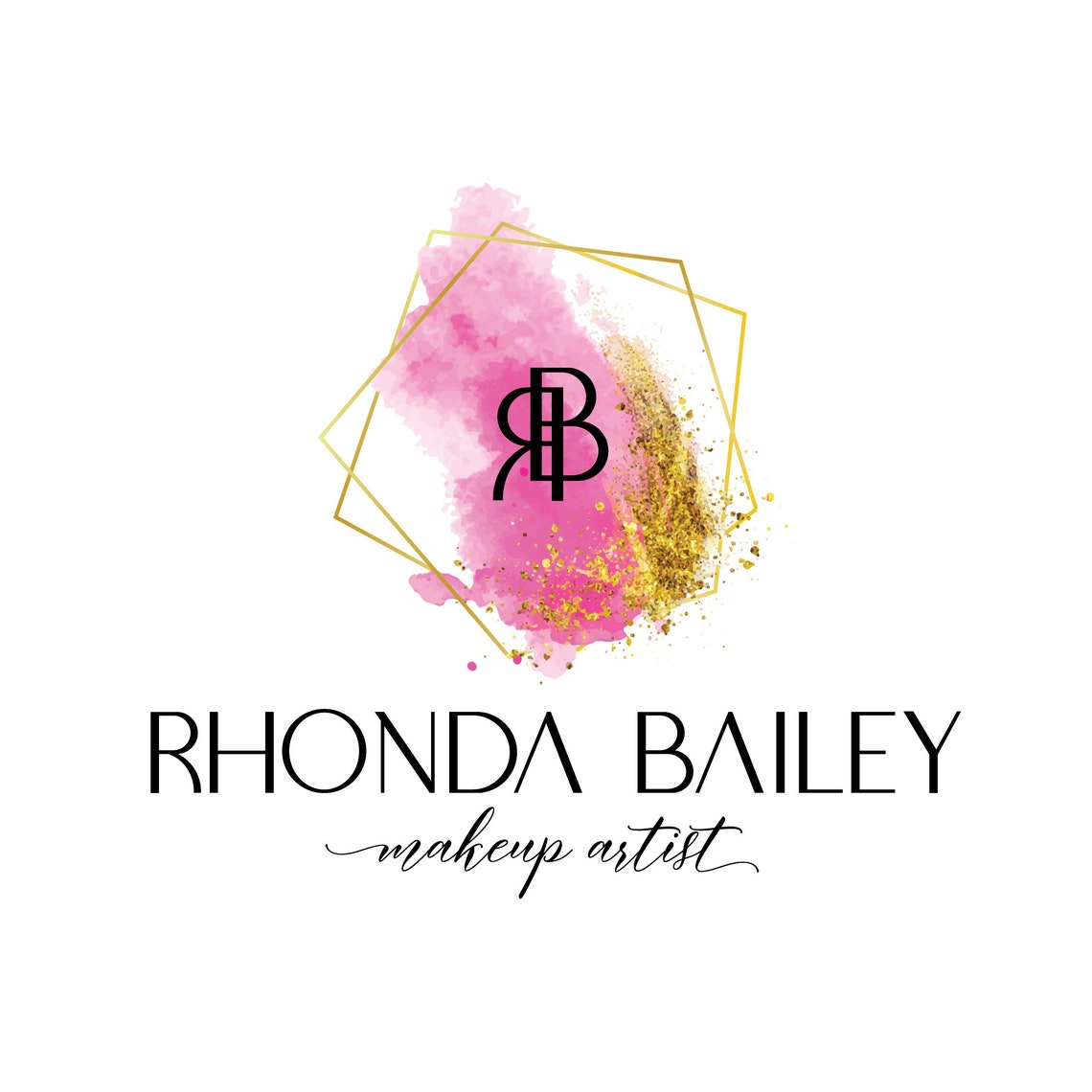 Rhonda Bailey Makeup Artist Pink Watercolor Gold Logo Poster - Image 2