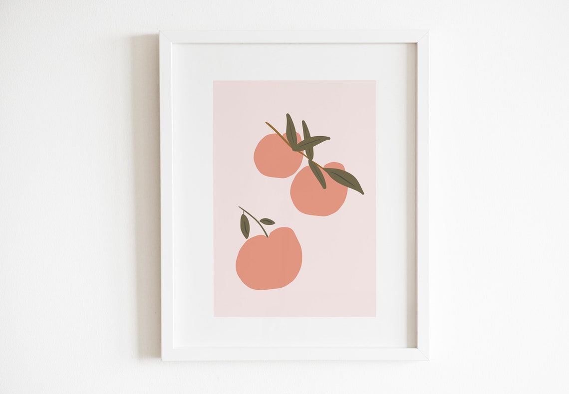 Sweet Blush Pink Peaches Abstract Fruit Minimalist Kitchen Poster - Image 2