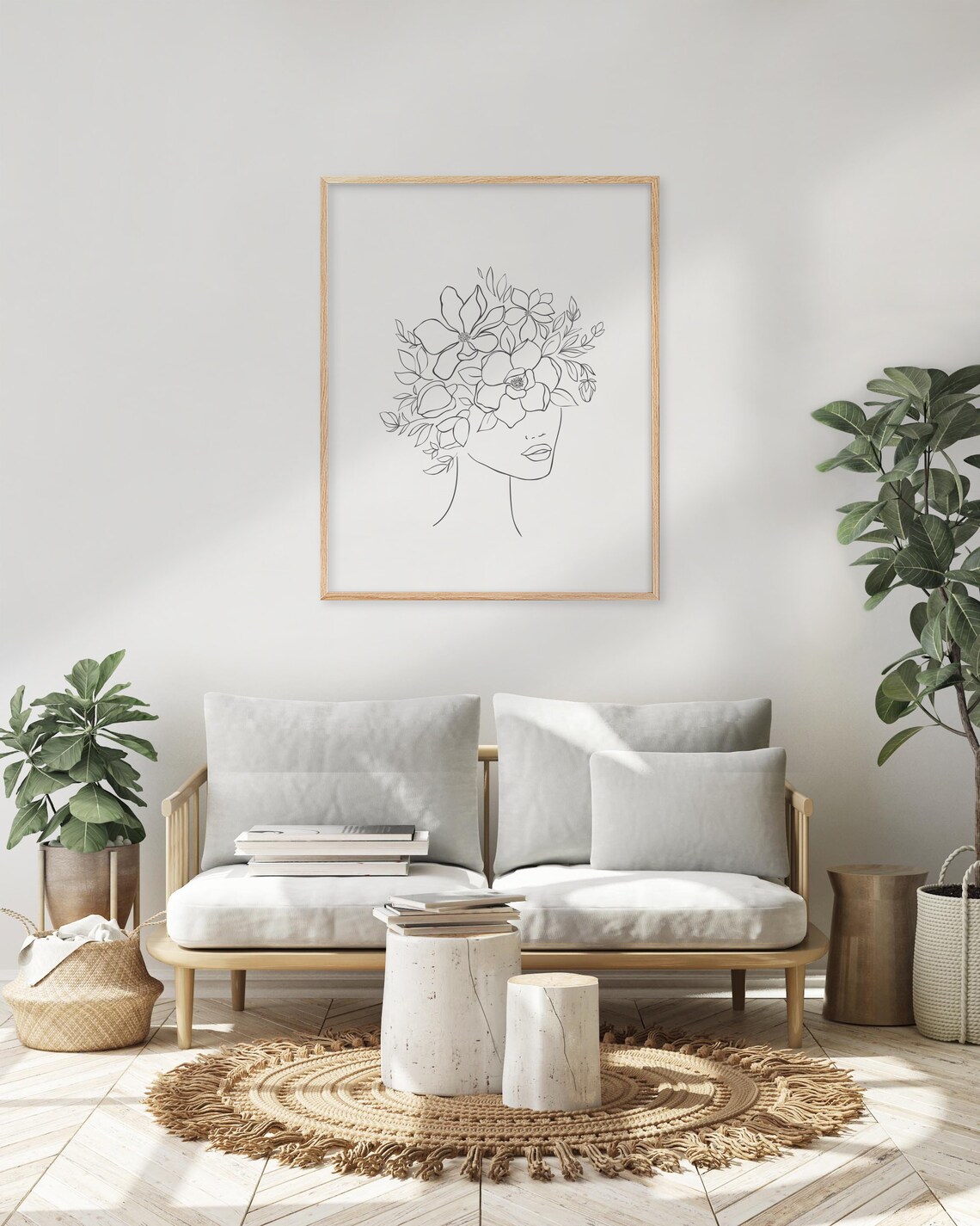 Flower Girl Magnolia Blooms Line Art Botanical Woman Sketch Poster - Image 2
