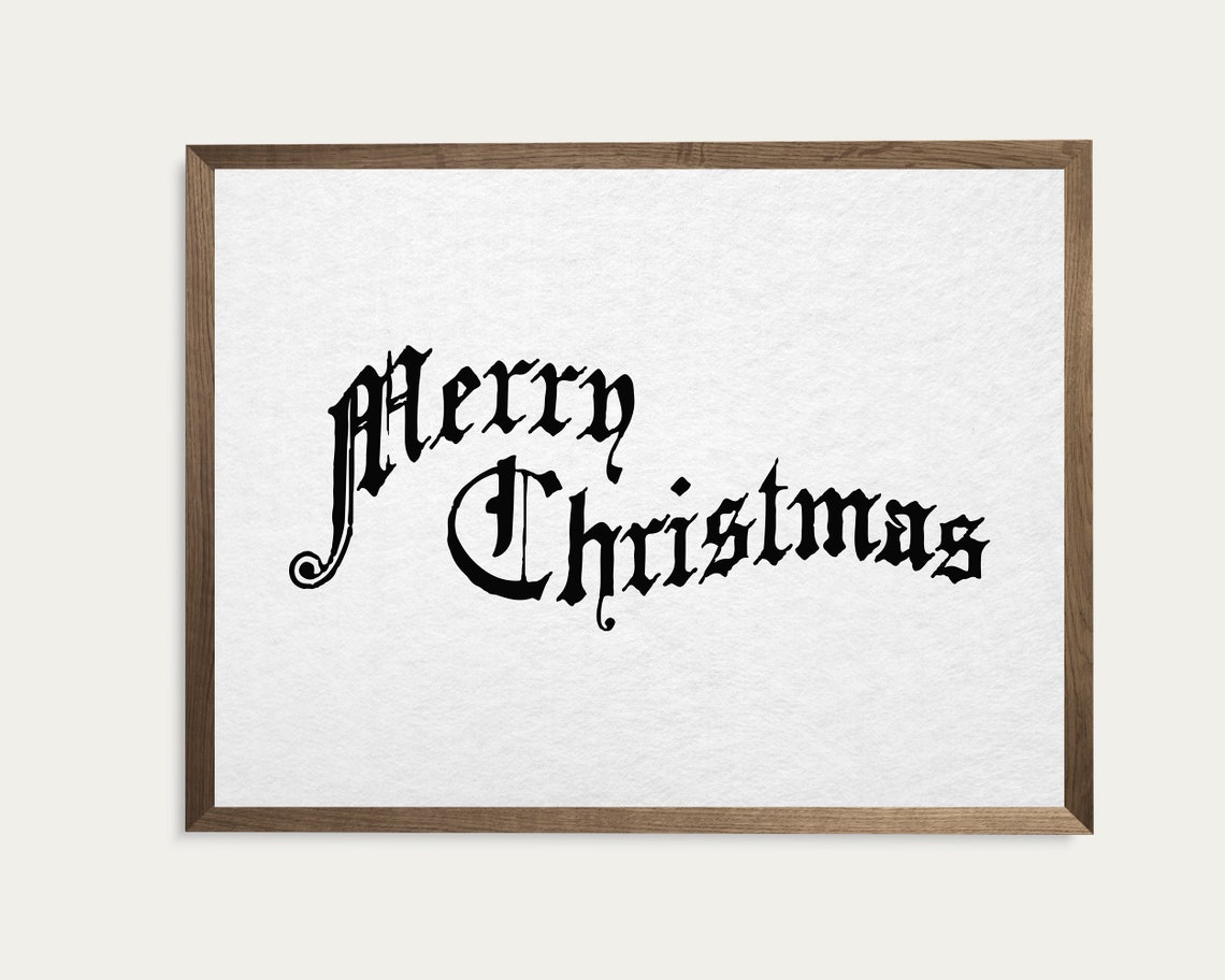 Merry Christmas Old English Calligraphy Typography Holiday Sign Print - Image 3