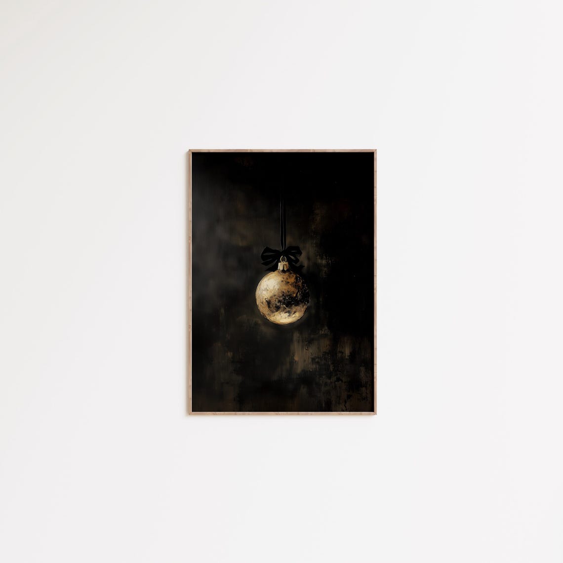 Gold Bauble Ornament Black Bow Moody Dark Background Christmas Print - Image 3
