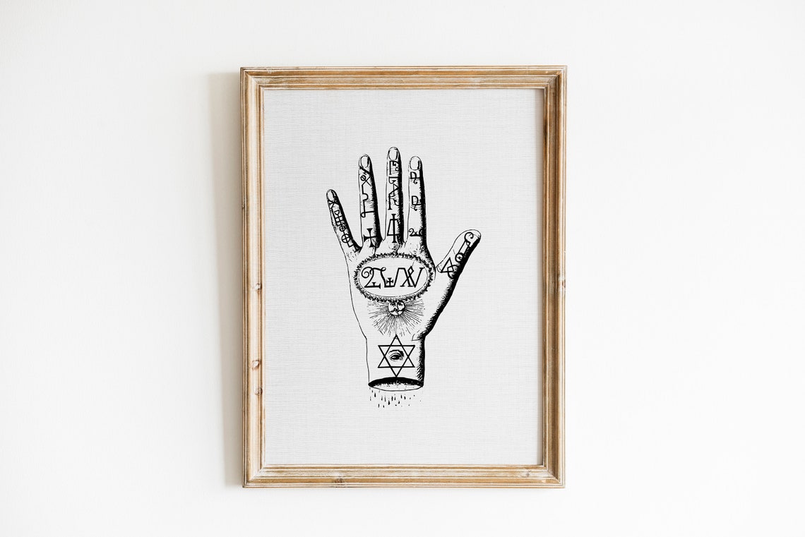 Occult Palmistry Hand Sketch Fortune Teller Mystical Wall Art - Image 2
