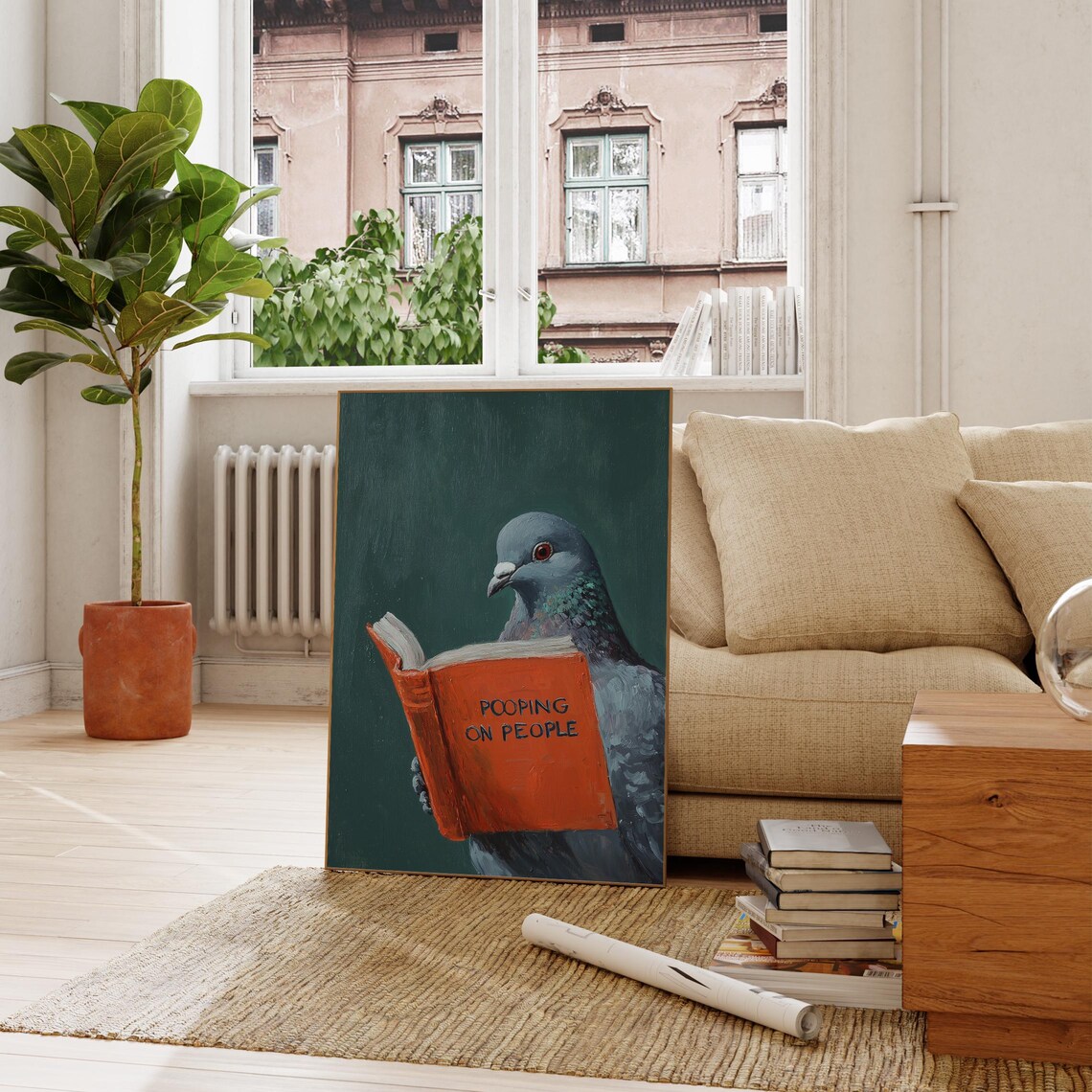 Pigeon Reading Pooping on People Humorous Bird Print - Image 3