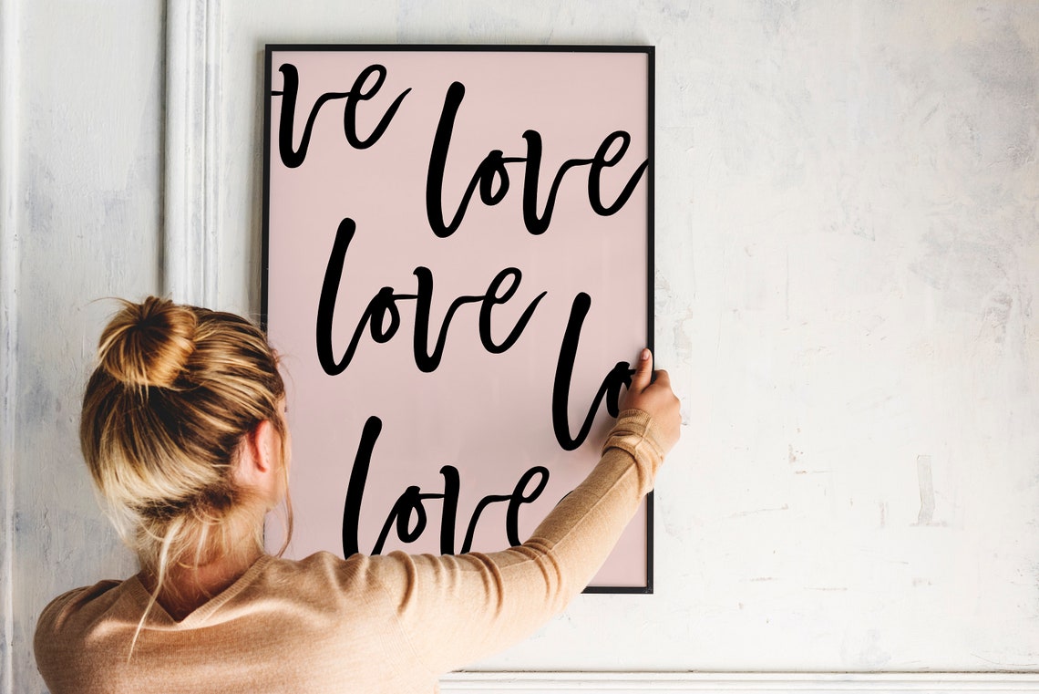 Sweet Love Love Love Handwritten Black Script Blush Pink Poster - Image 3