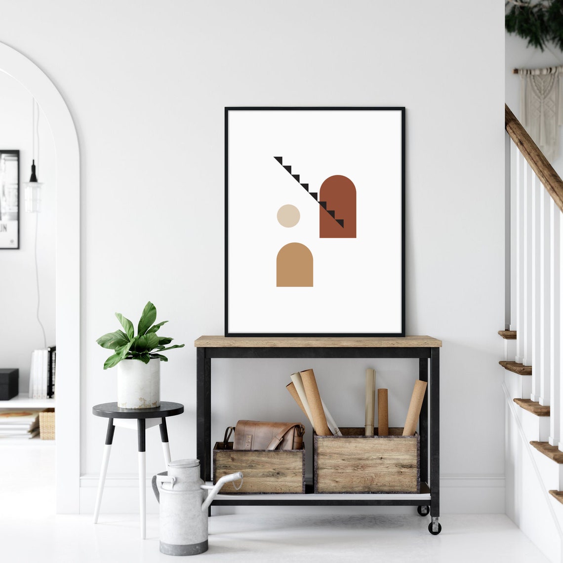 Minimal Geometric Shapes Mid Century Modern Earth Tone Print - Image 3