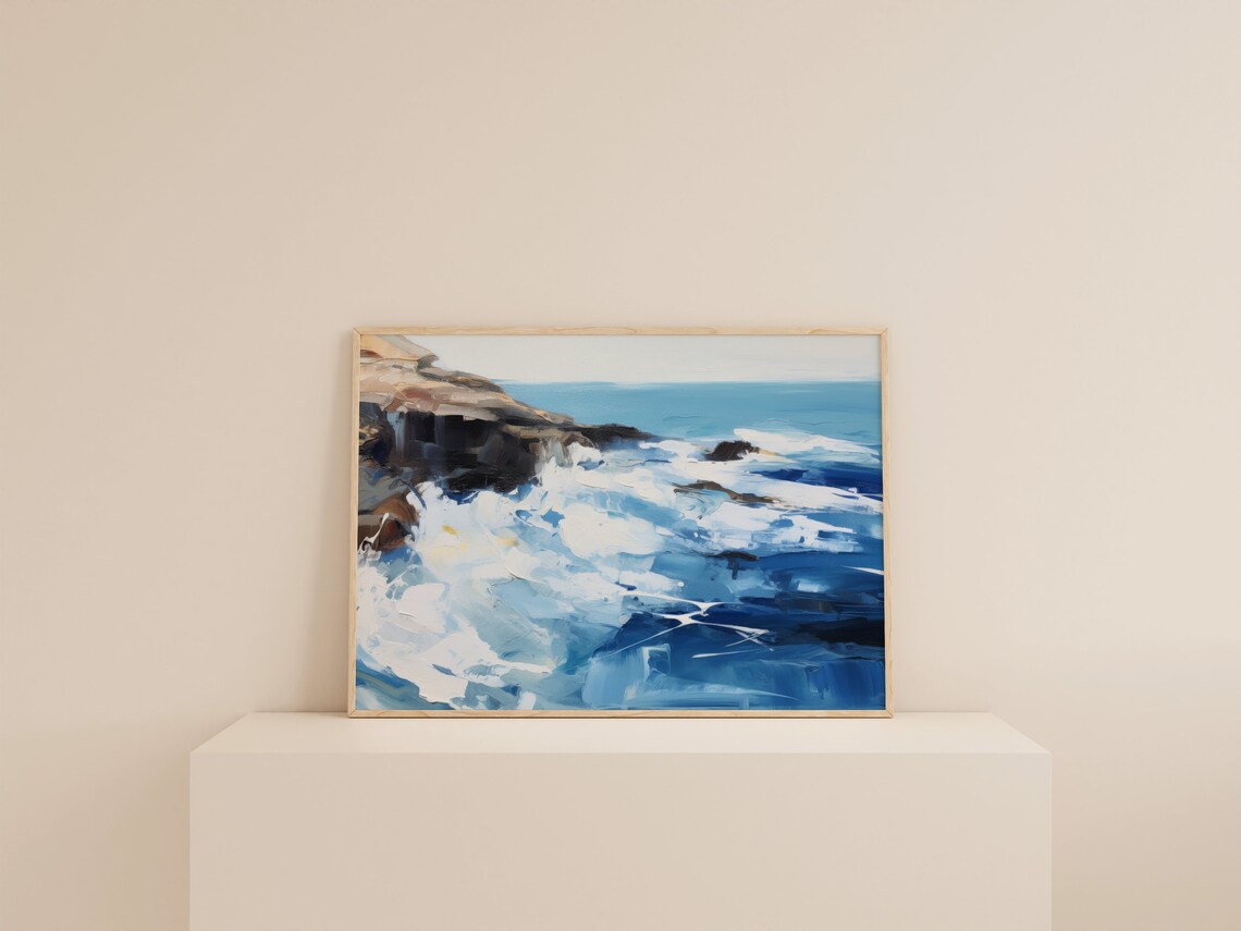 Blue and White Coastal Abstract Ocean Art Print No. 2 - Image 2
