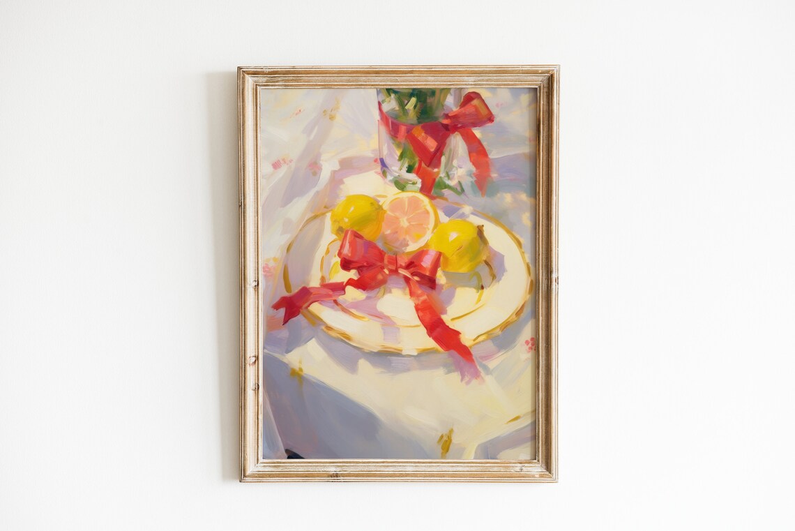 Preppy Citrus Lemon Decor, Coquette Kitchen Art Print