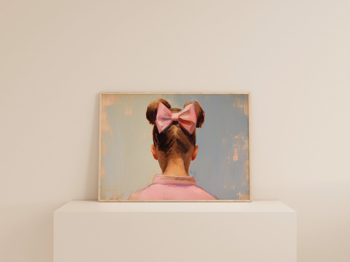 Vintage Pink And Blue Preppy Bow Art Print - Image 2