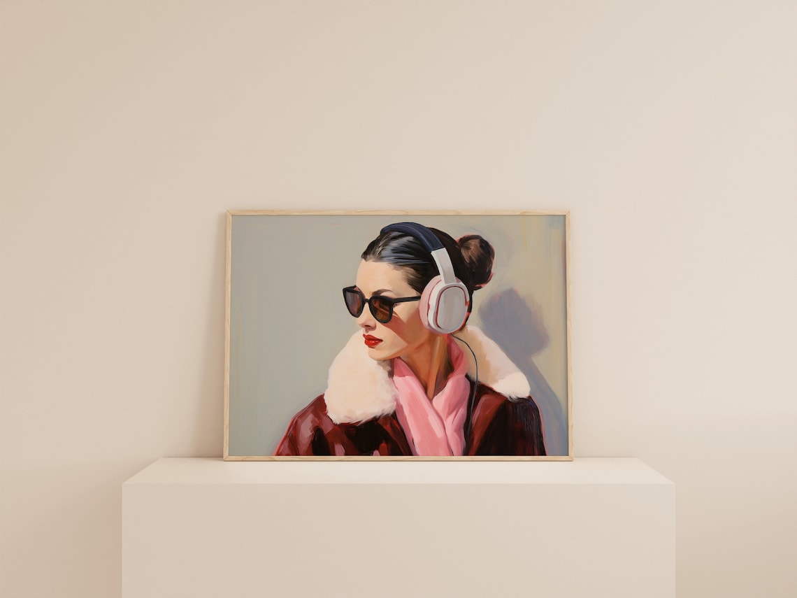 Girly Fashion Print Retro Headphones Art Print - Image 2