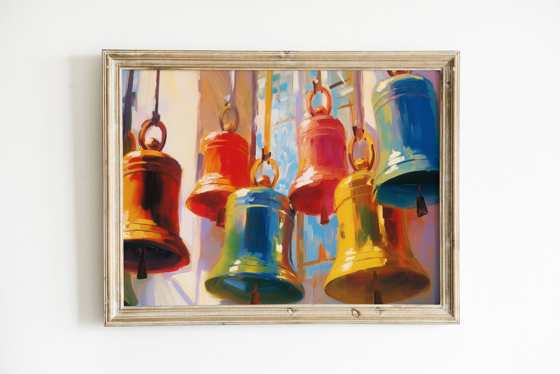 Bell Print, Cheerful Winter Retro Art Print