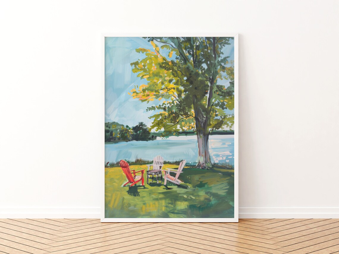 Retro Adirondack Chair Beach House Art Print - Image 3