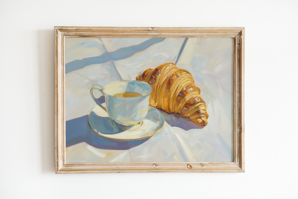 Croissant Painting Kitchen Art Print, Trendy Breakfast