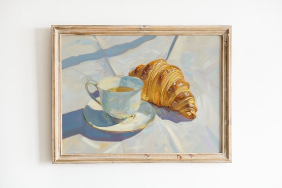 Croissant Painting Kitchen Art Print, Trendy Breakfast
