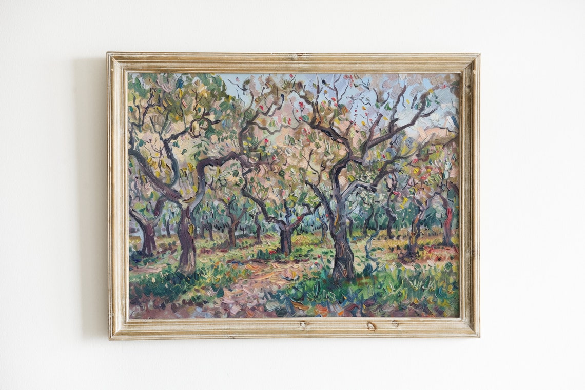 Olive Grove Oil Painting Impressionist Trees Landscape Print