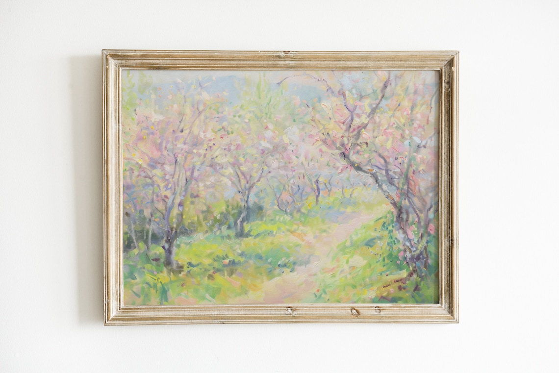 Soft Girly Pastel Autumn Vintage Floral Landscape Art Print