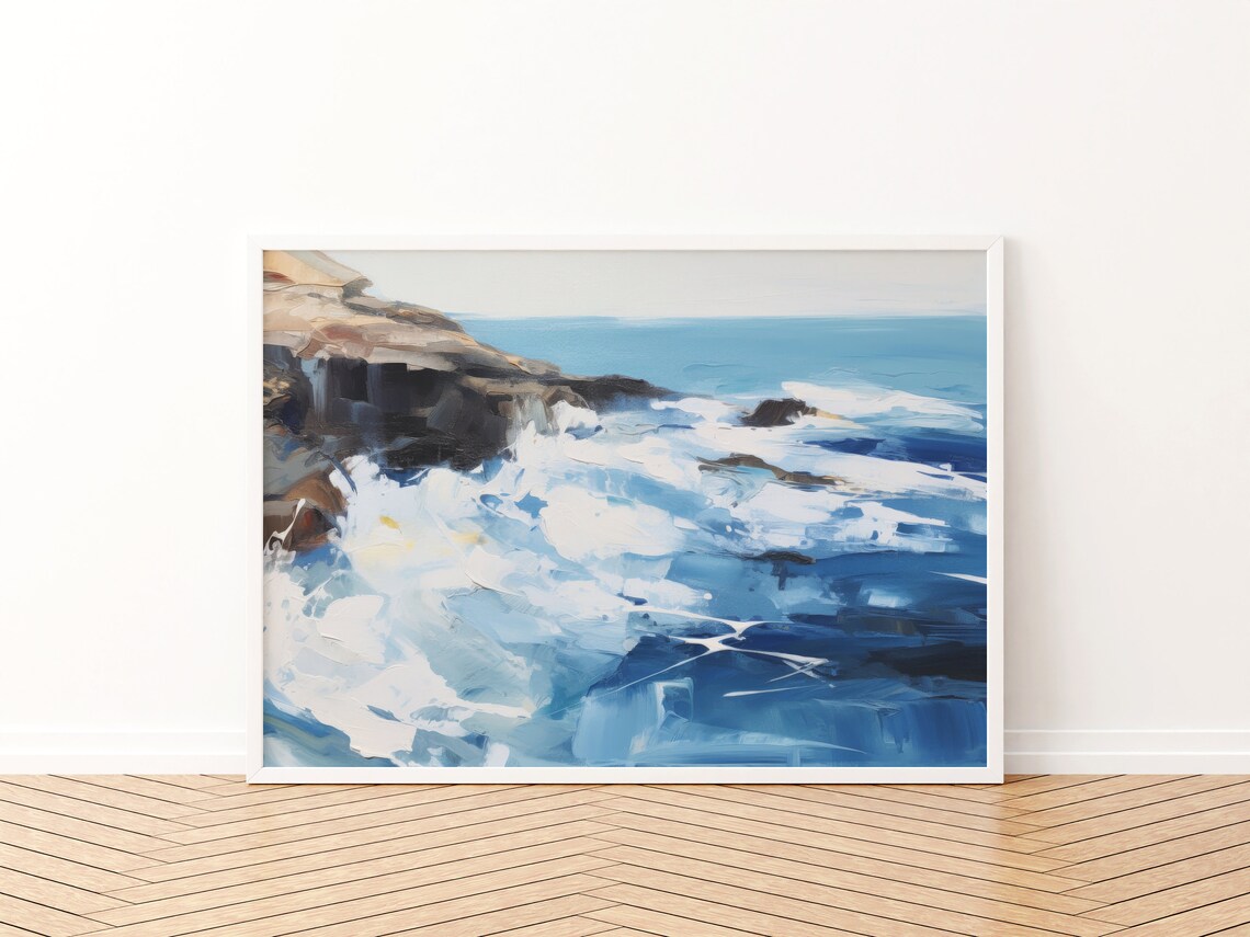 Blue and White Coastal Abstract Ocean Art Print No. 2 - Image 3