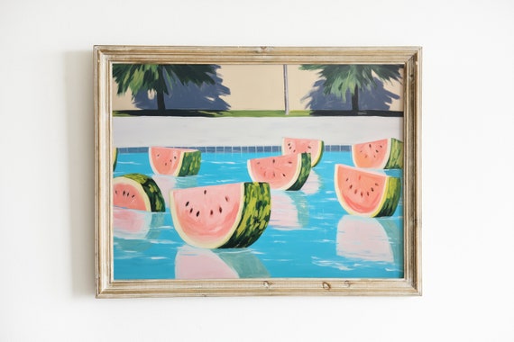 Retro Kitchen Printable Wall Art Foodie Print Trendy Apartment Painting Watermelon Decor Pool Pop Art
