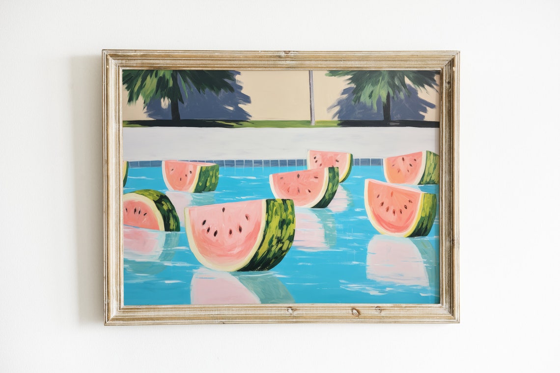 Watermelon Slices Floating In Blue Pool Summer Pop Art Wall Art