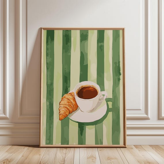Retro Kitchen Drawing Vintage Coffee Art Croissant Poster Breakfast Lovers Gift Print Trendy Home Decoration