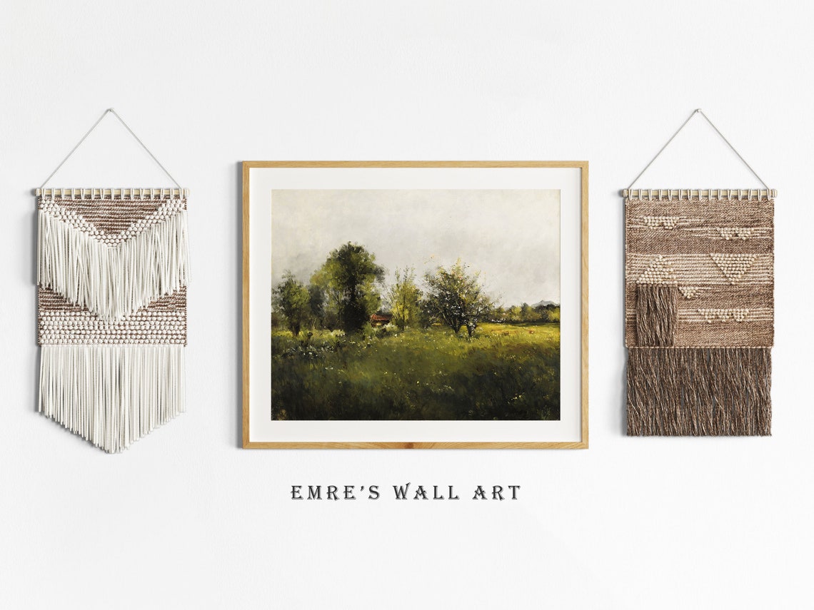 Country Landscape Oil Painting Farmhouse Vintage Moody Painting Rustic Landscape Prints Vintage Moody Wall Art Antique Art - Image 2