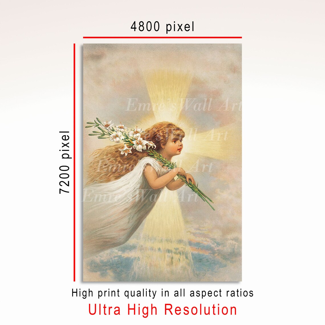 Vintage Christmas Angel Art Girl With White Lilies Golden Light Poster - Image 3