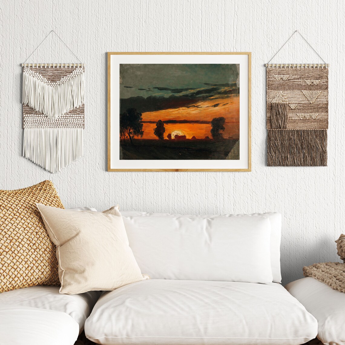 Vintage Sunset Landscape Oil Painting Art Print - Image 2