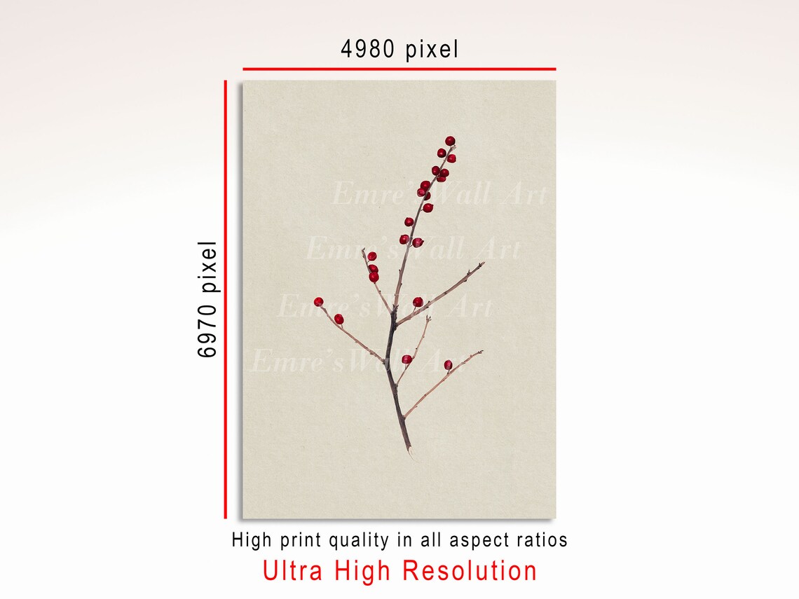 Red Berries Branch Minimal Winter Botanical Watercolor Art Print - Image 3