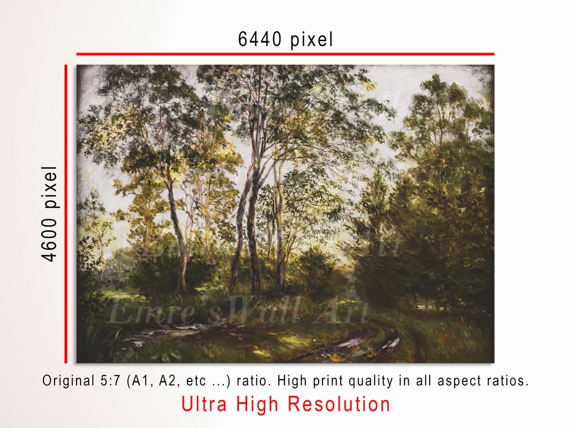 Vintage Road Oil Painting Vintage Country Farmhouse Wall Art Summer Landscape Painting Rustic Forest Painting Vintage Nature Art Decor - Image 3