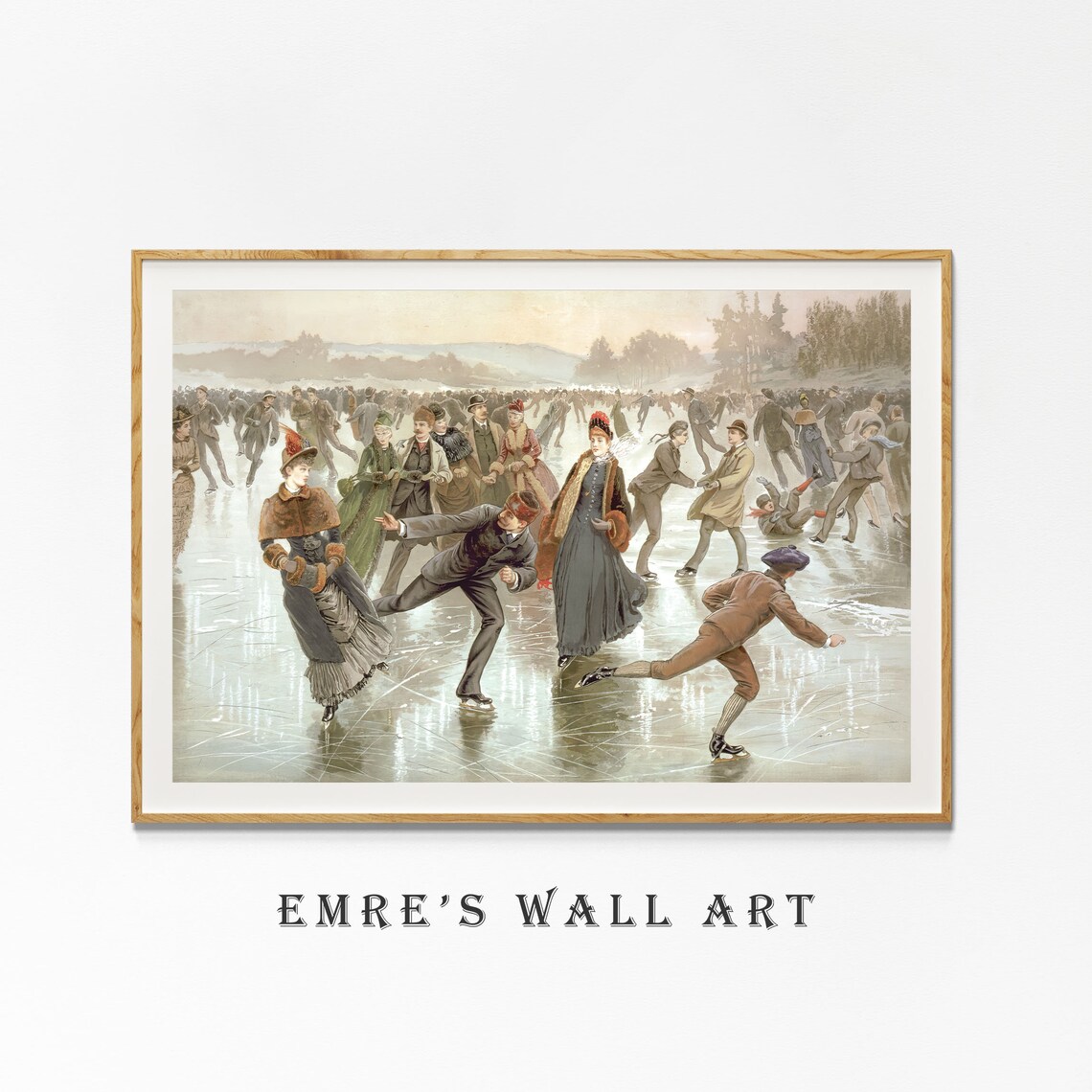 Ice Skaters Vintage Holiday Art Print, Winter Scene - Image 4