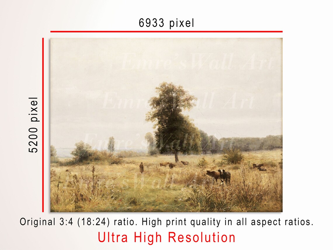 Cattle Grazing In Summer Meadow Vintage Pastoral Landscape Poster - Image 3