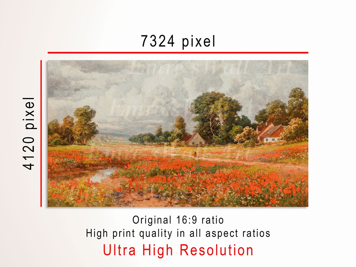 Vintage Spring Meadow Landscape Art Print, Farmhouse - Image 3