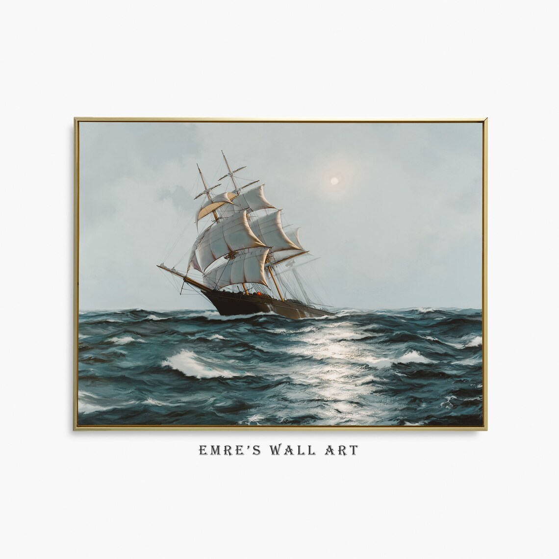 Tall Ship at Sea Oil Painting Vintage Sailing Vessel Ocean Poster