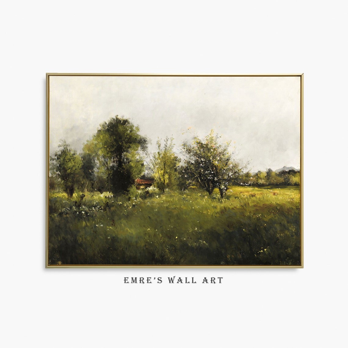 Country Landscape Oil Painting Farmhouse Vintage Moody Painting Rustic Landscape Prints Vintage Moody Wall Art Antique Art