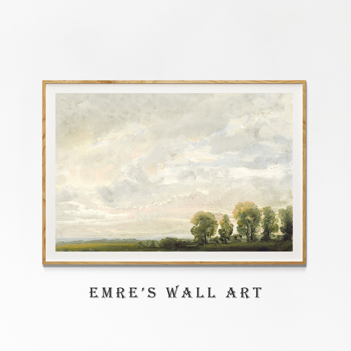 Vintage Cloud Landscape Painting, Rustic Farmhouse Art Print - Image 4