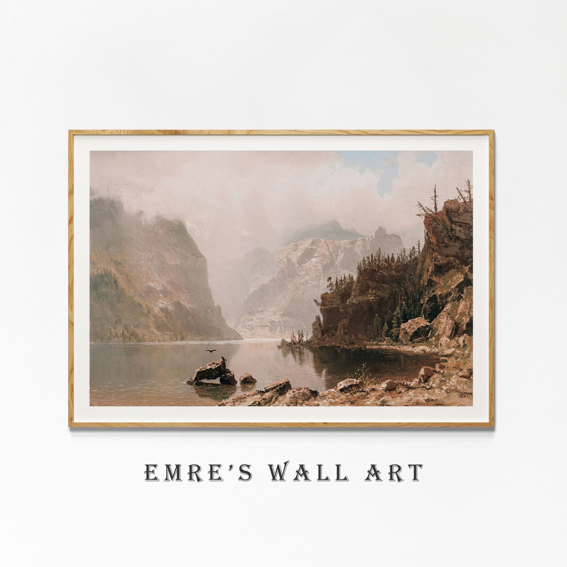 Misty Mountain Lake Cliffs Rocks Moody Landscape Scene Poster - Image 4