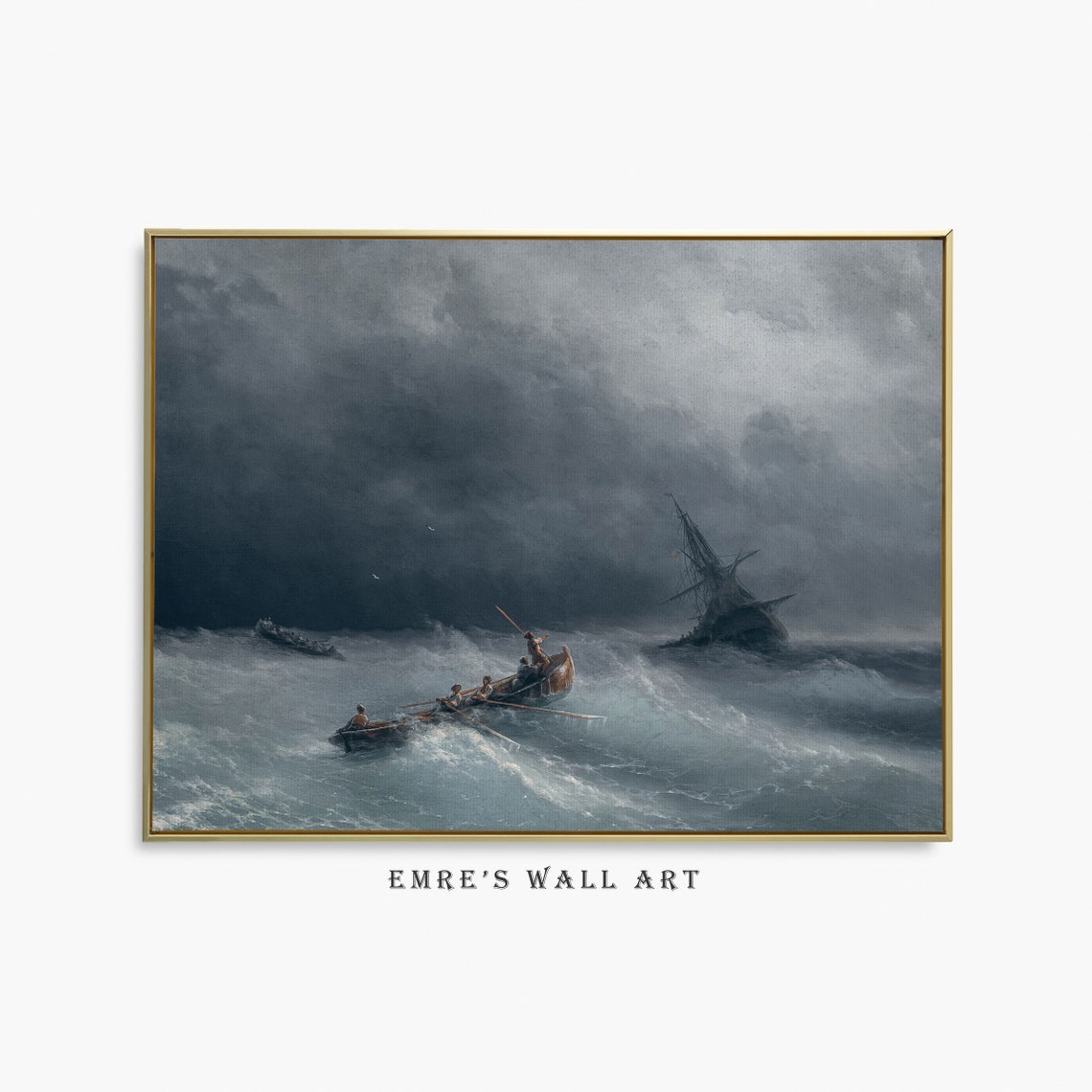 Stormy Seascape Dramatic Ocean Waves Rowboat Moody Art Print