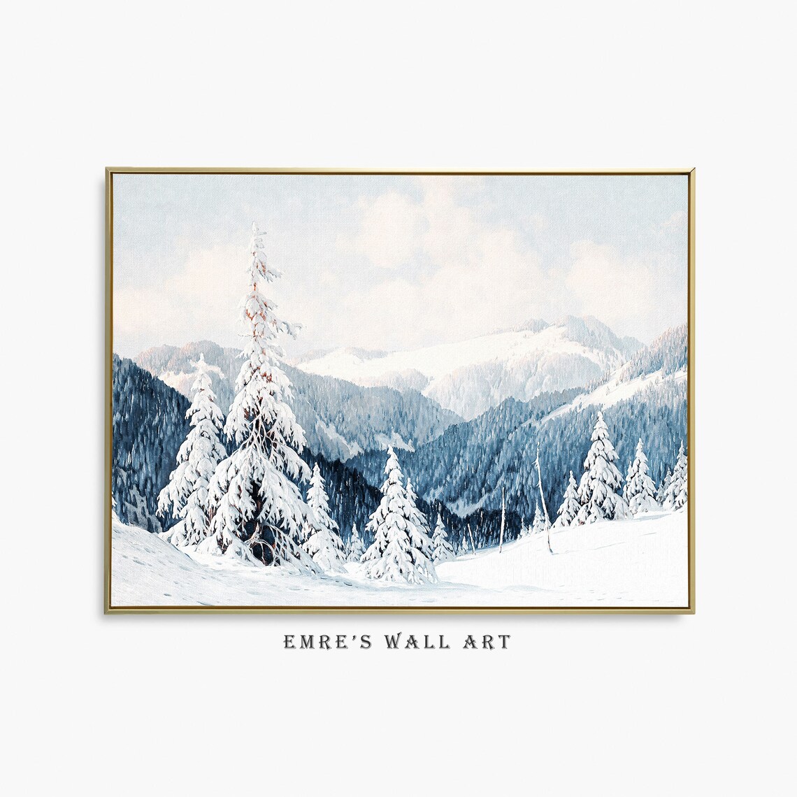 Snowy Mountain Pines Blue Winter Landscape Vintage Oil Painting Poster