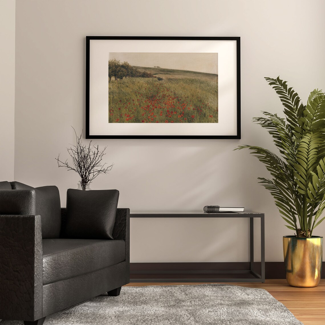 Poppy Flower Print, Vintage Spring Landscape Art - Image 2