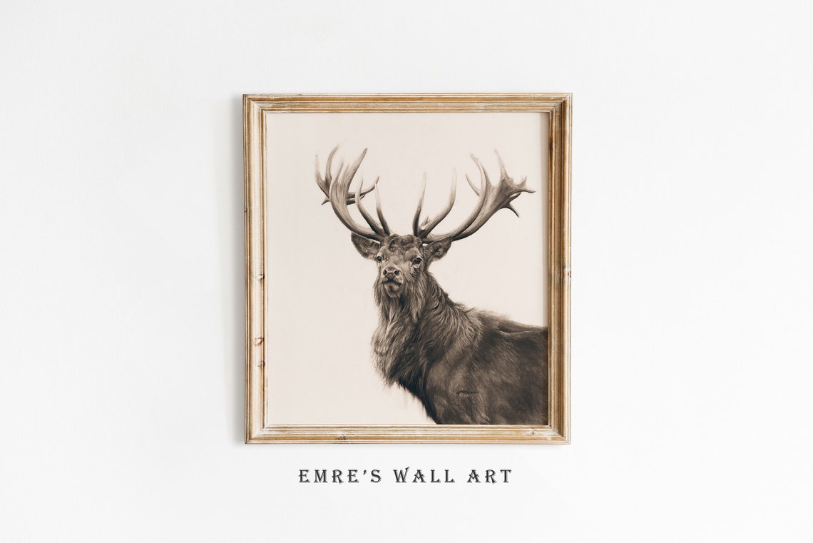 Stag Portrait And Pinecone Botanical Neutral Gallery Set Poster - Image 2
