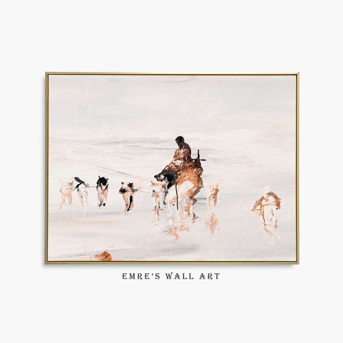 Abstract Winter Horse Rider Dogs Snow Painting Expressive Poster