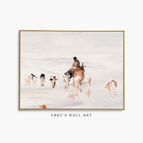 Abstract Winter Horse Rider Dogs Snow Painting Expressive Poster