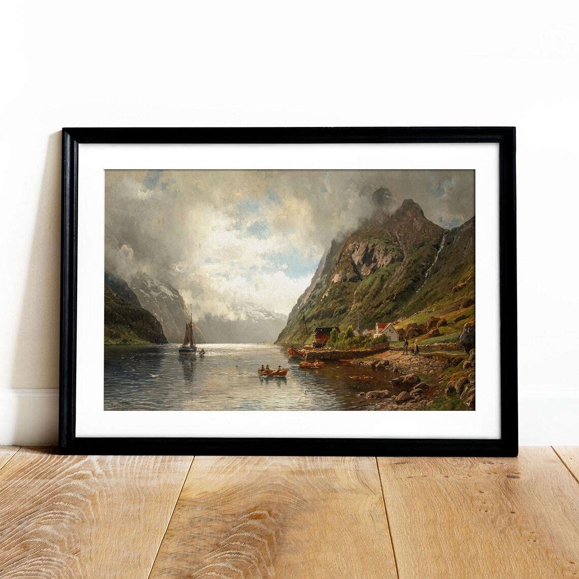 Vintage Mountain Lake Painting, Farmhouse Landscape Art Print - Image 2